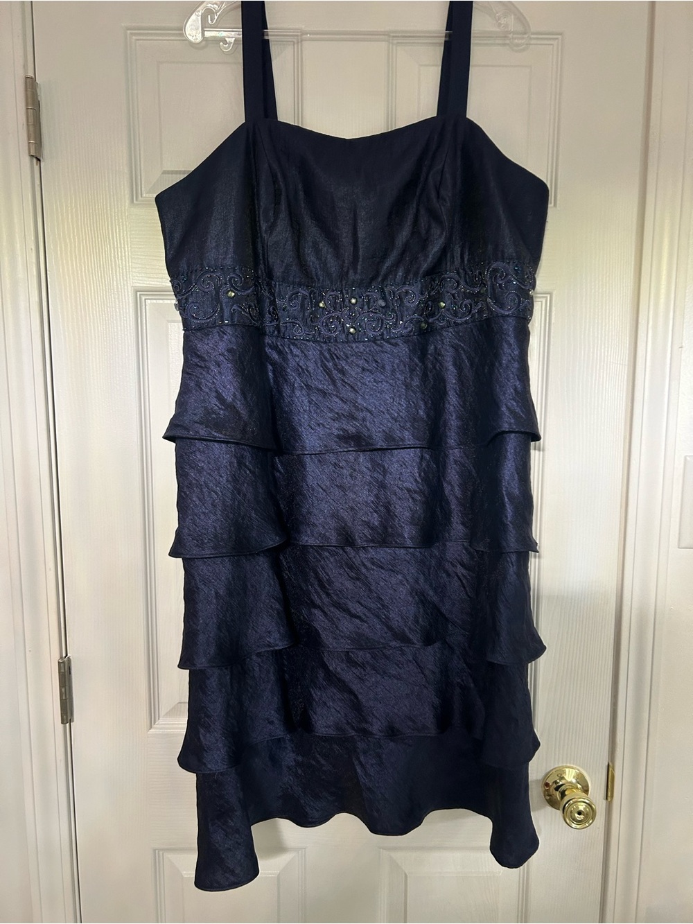 Navy Spaghetti-Strap formal Cocktail Ruffle Dress 18 W by R & M collection